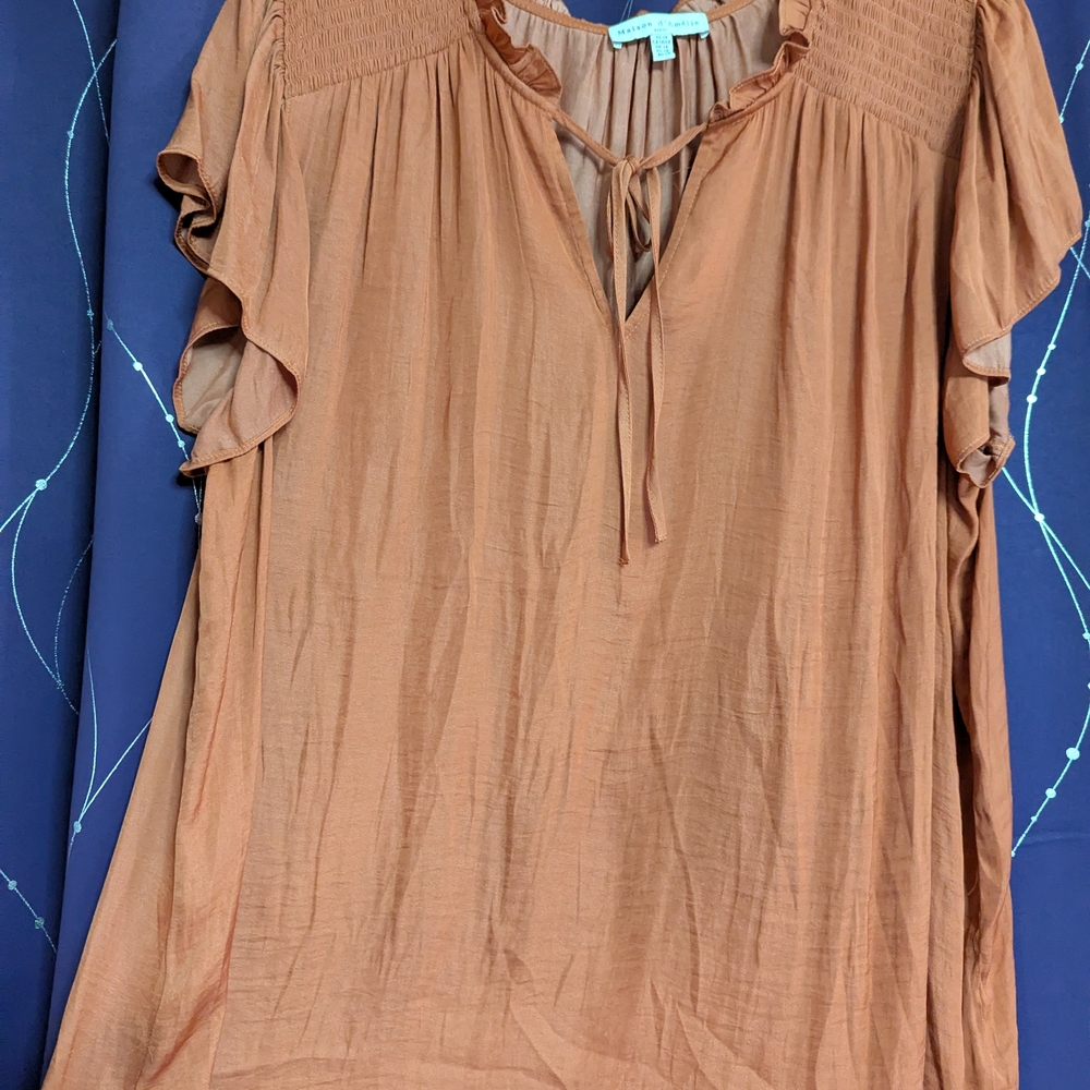 Women's Orange/Rust Ruffle Sleeve Top